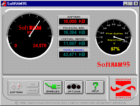 [Image: SOFTRAM.EXE shows tons of extra
memory supposedly supplied by SoftRAM, even if SoftRAM isn't
installed!]
